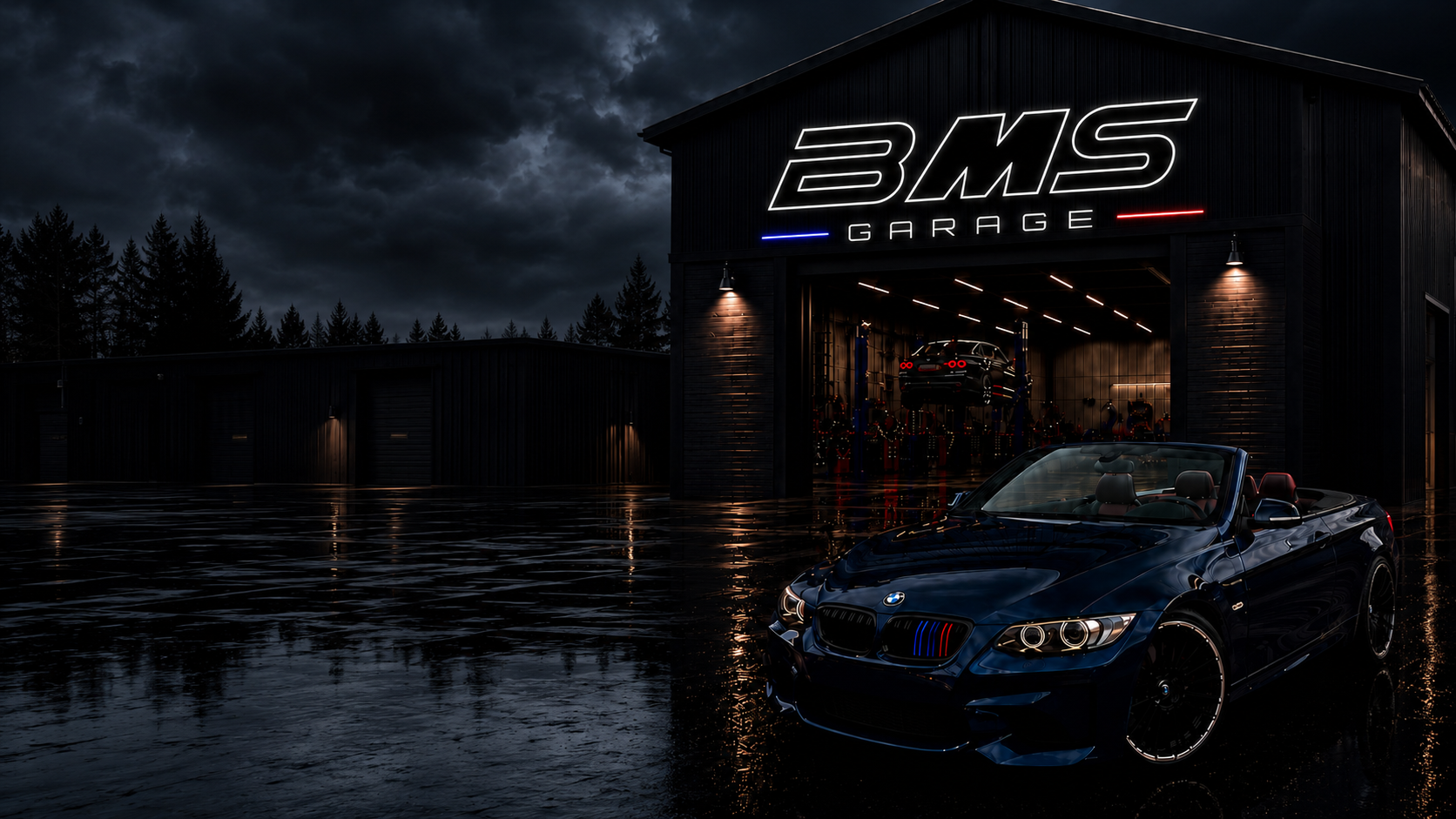 Atelier BMS Garage de nuit avec une BMW
